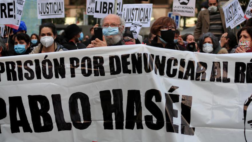 Una manifestación de apoyo a Pablo Hasél en Madrid.