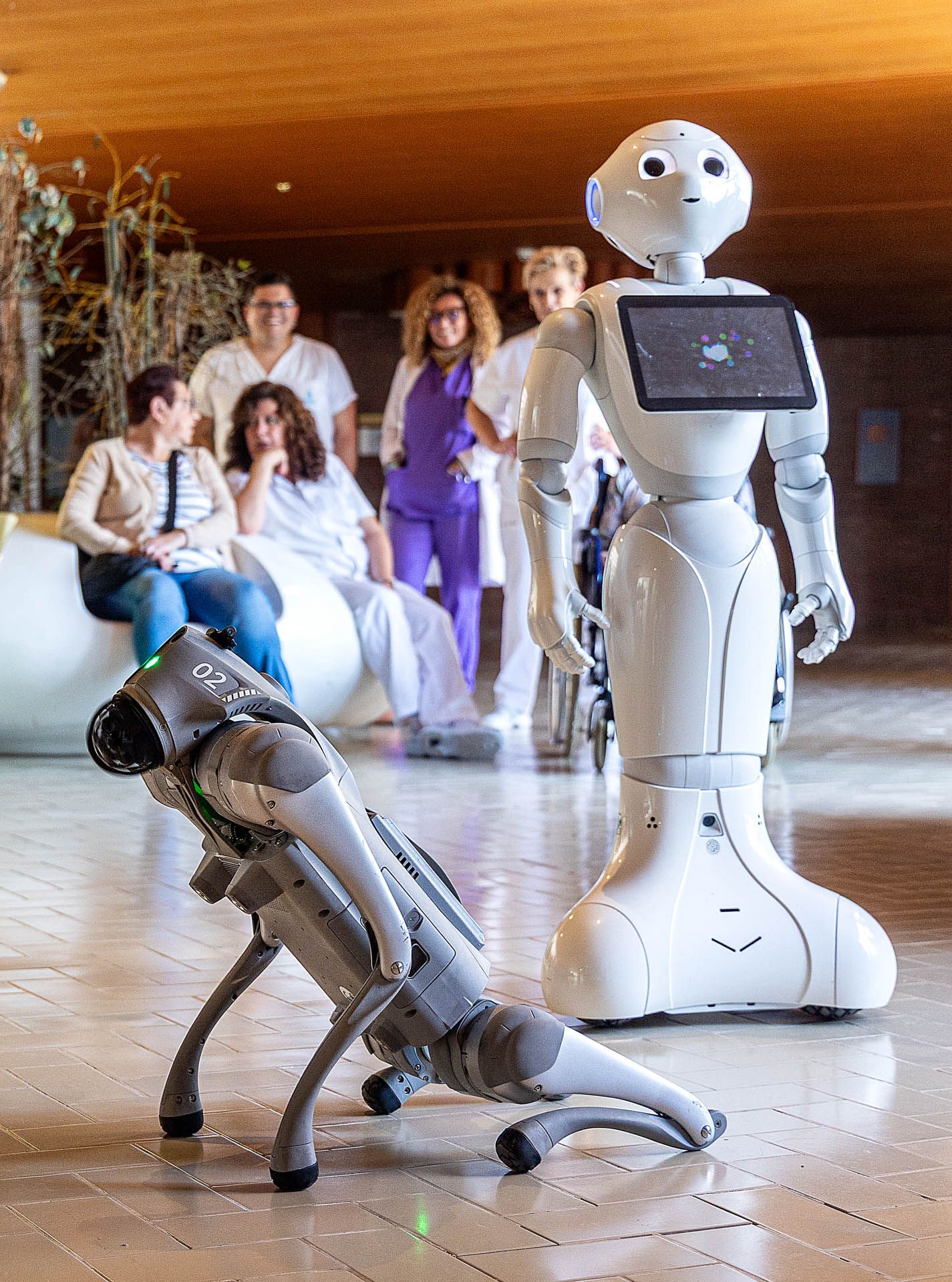 Un humanoide y un perro robot en el Hogar Provincial de Alicante