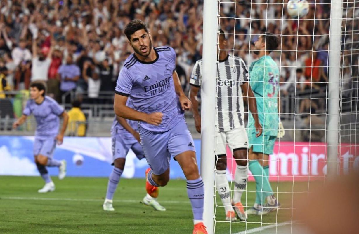 Marco Asensio celebra un gol ante la Juventus esta pretemporada.