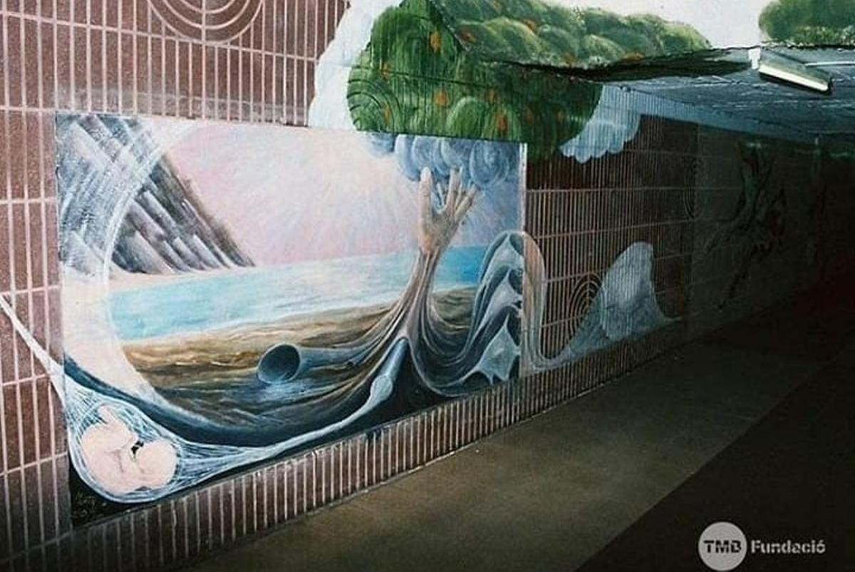 Mural pintado en los años 80 en la estación de Maragall del metro de Barcelona