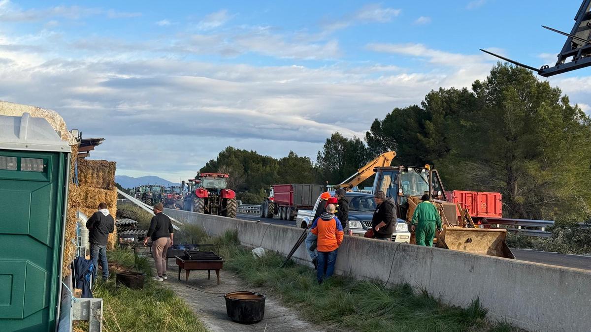 Pagesos treballant al matì a l'AP-7 a Pontós