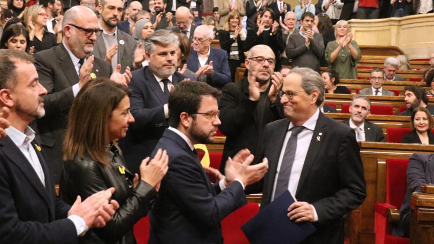 El president de la Generalitat, Quim Torra, al Saló de sessions durant la compareixença davant el ple del Parlament