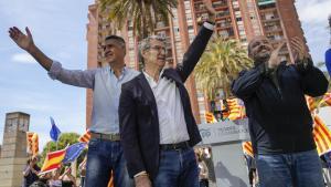 Xavier García Albiol, Alberto Núñez Feijóo y Alejandro Fernández en el acto central de campaña en Badalona