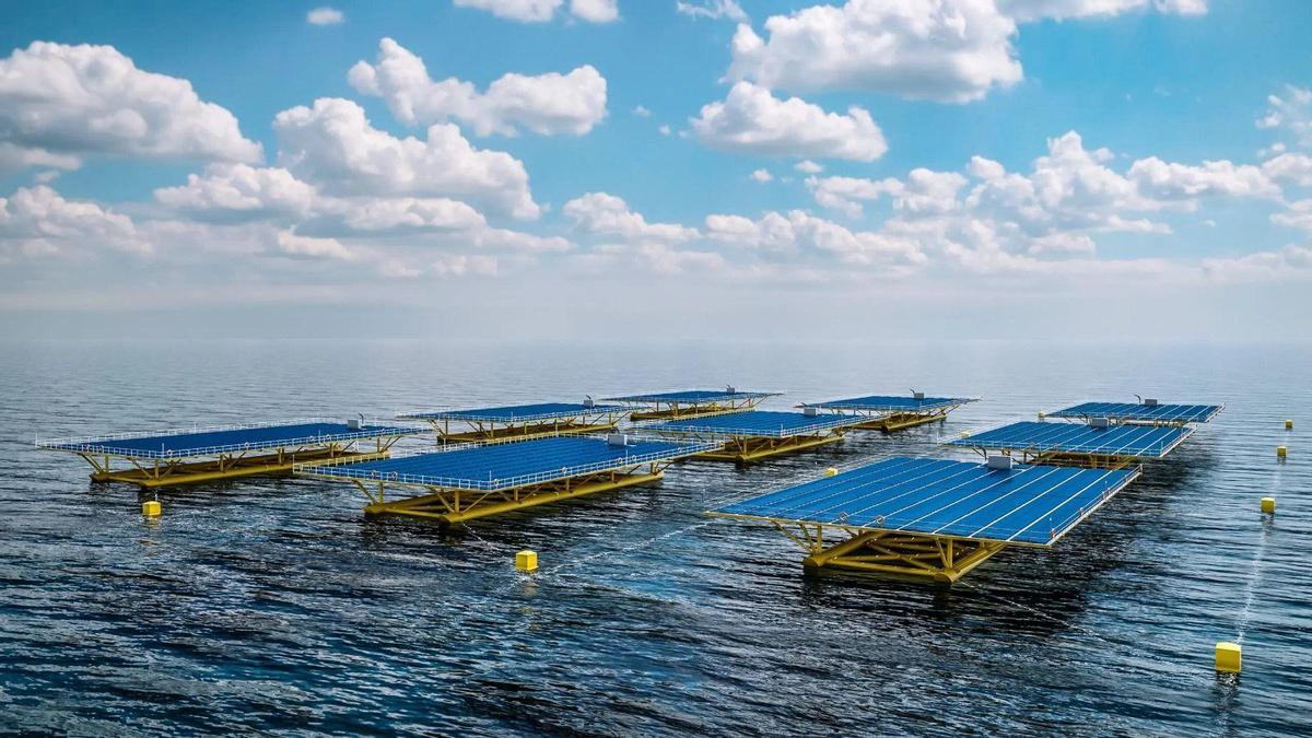 Recreación de las plataformas solares flotantes.