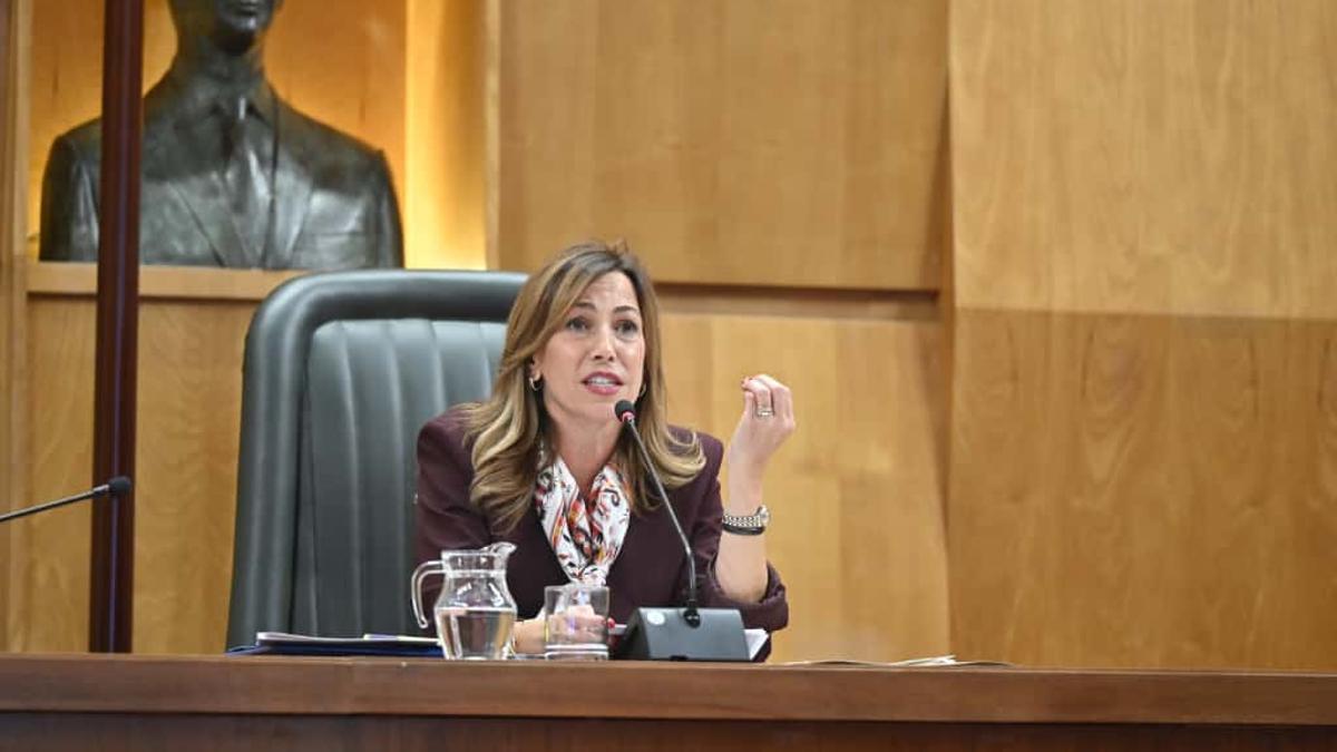 La alcaldesa de Zaragoza, Natalia Chueca, durante la sesión plenaria.