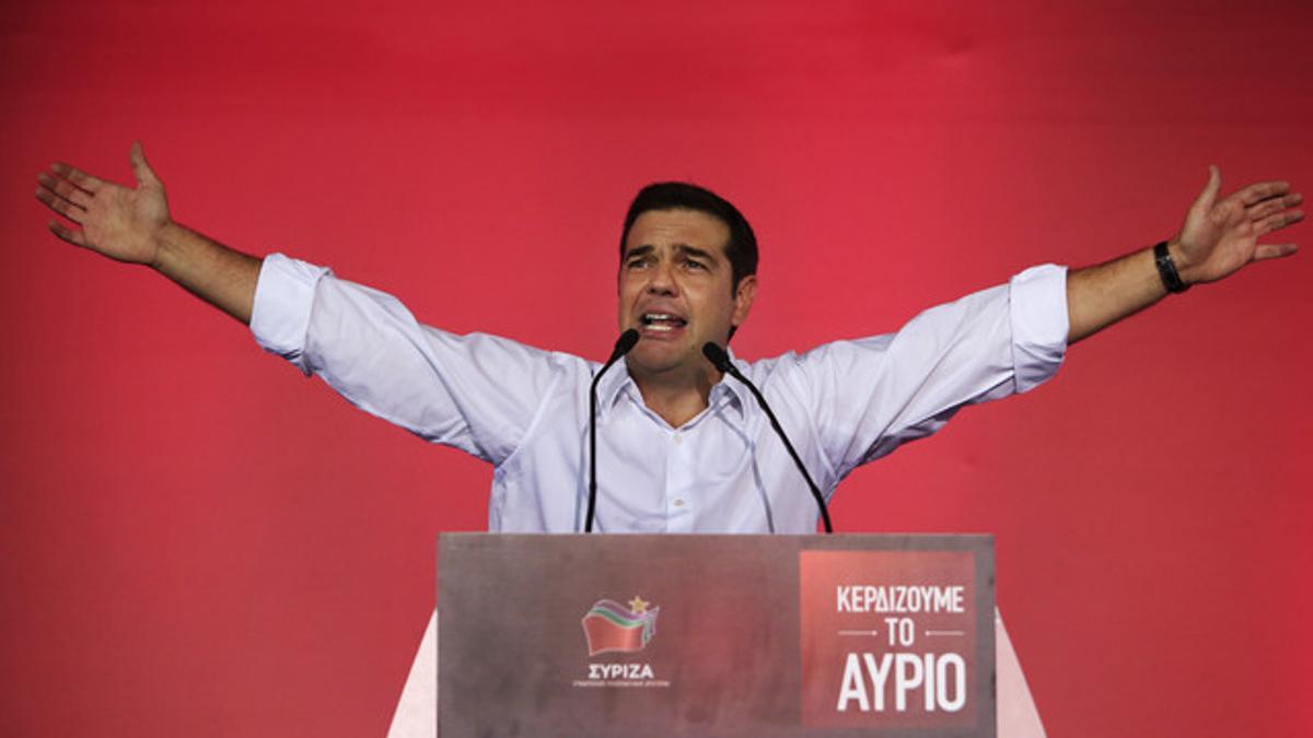 El exprimer ministro griego y líder de Syriza, Alexis Tsipras, en su mitin de cierre de campaña, este viernes.