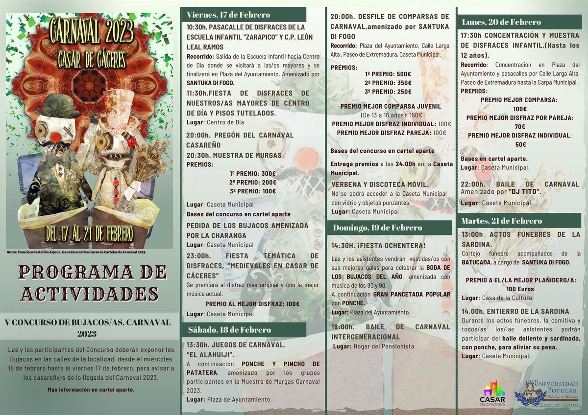 Programa del Carnaval de los Bujacos de Casar de Cáceres.