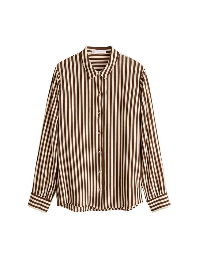 Camisa de manga larga con estampado de rayas y botonadura central, de Mango