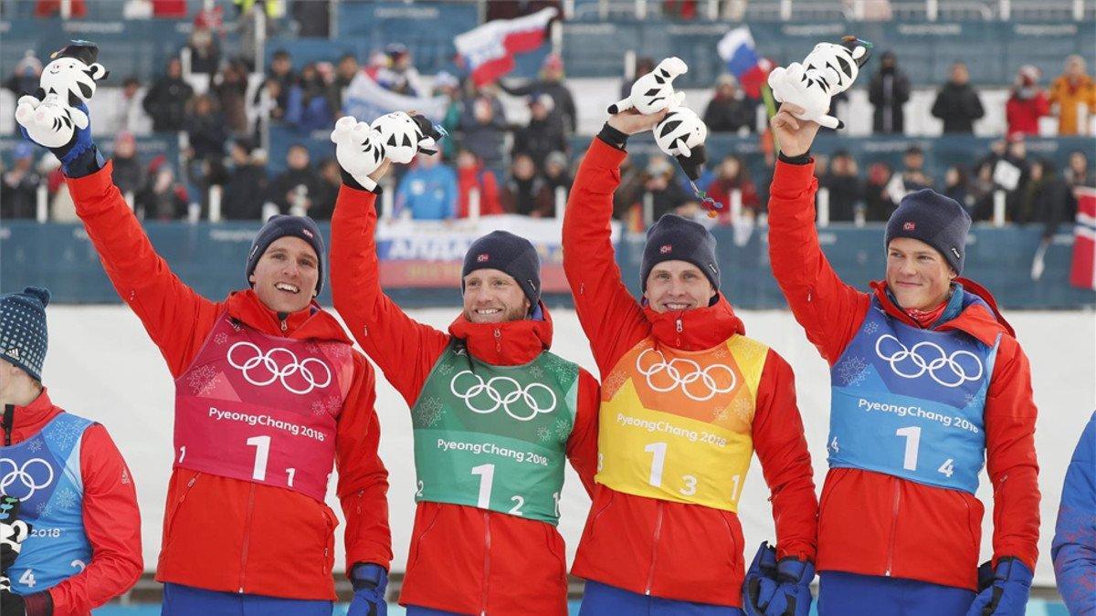 Noruega celebrando otro oro en esquí de fondo