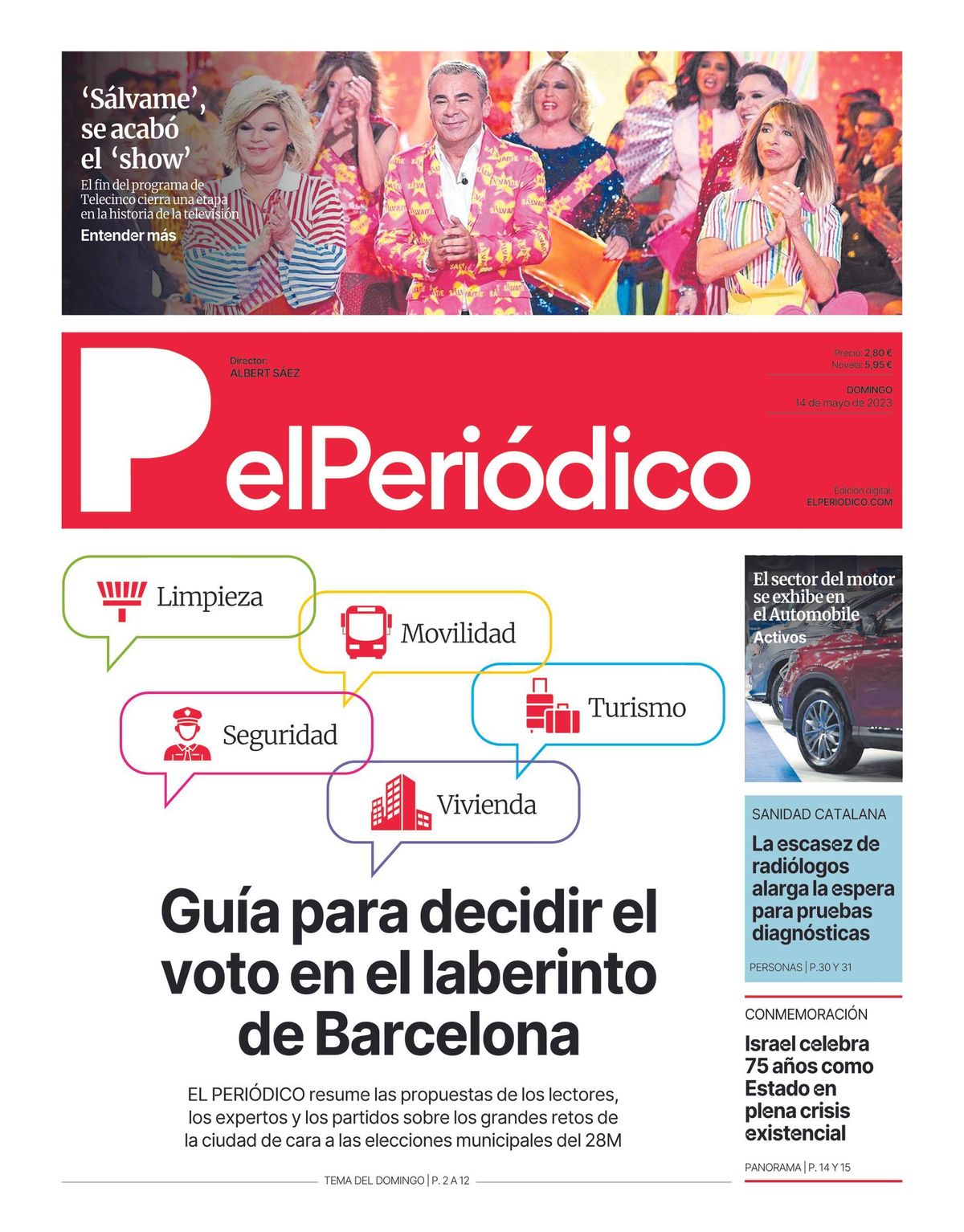 La portada d’EL PERIÓDICO del 14 de maig del 2023 La portada d’EL PERIÓDICO del 14 de maig del 2023