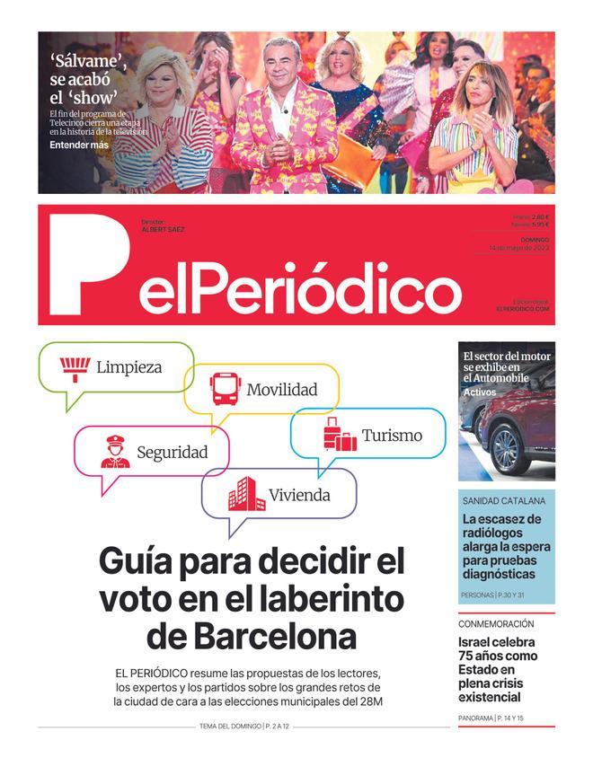 La portada d’EL PERIÓDICO del 14 de maig del 2023