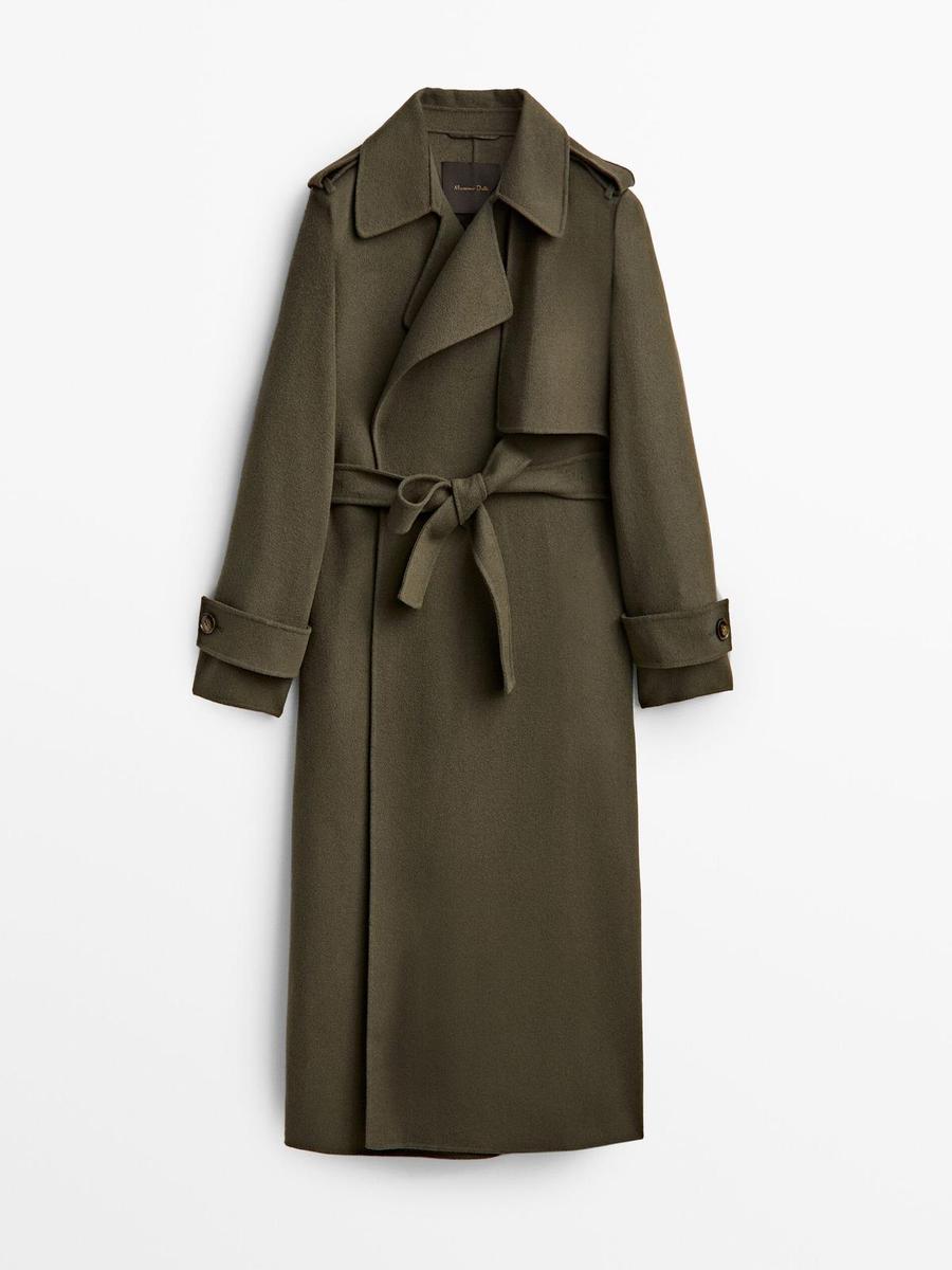 Abrigo trench verde mezcla lana de Massimo Dutti