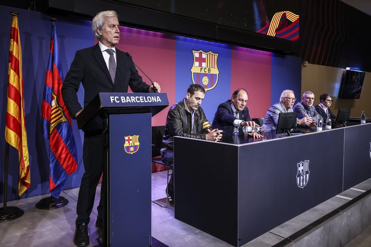 Josep Cubells, FC Barcelona executive, attends his press conference during during the announcement of candidates for the FC Barcelona elections at Auditori 1899 on March 05, 2026 in Barcelona, Spain. AFP7 05/03/2026 ONLY FOR USE IN SPAIN. Javier Borrego / AFP7 / Europa Press;2026;Soccer;Sport;ZSOCCER;ZSPORT;FC Barcelona announcement of candidates for the FC Barcelona elections
