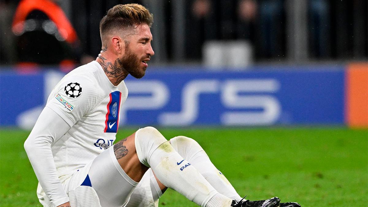 Sergio Ramos se lamenta en el encuentro de vuelta de octavos de Champions ante el Bayern