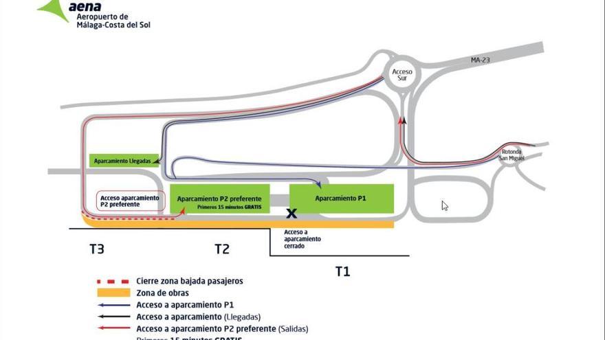 Nueva organización de los accesos a la terminal de salida del Aeropuerto de Málaga.