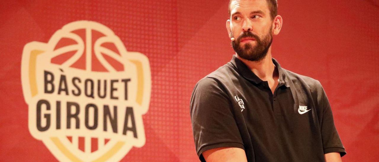 Marc Gasol, president i jugador del Bàsquet Girona, en un acte a l’Auditori amb empresaris. | ANIOL RESCLOSA