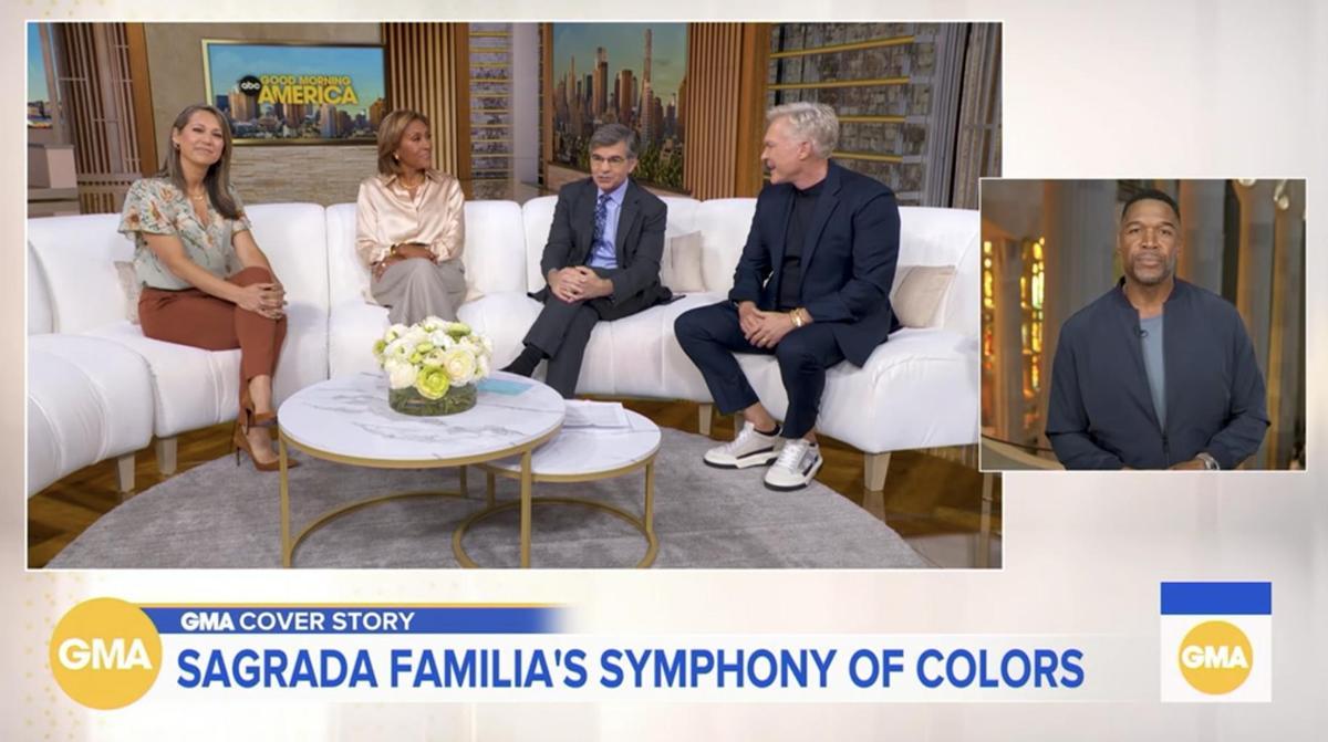 Michael Strahan, a la derecha, en la conexión en directo desde Barcelona para Good Morning America