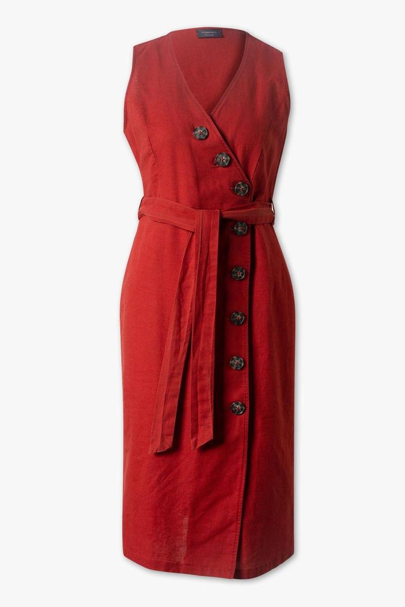 Vestido abotonado rojo (Precio: 14,90 euros)