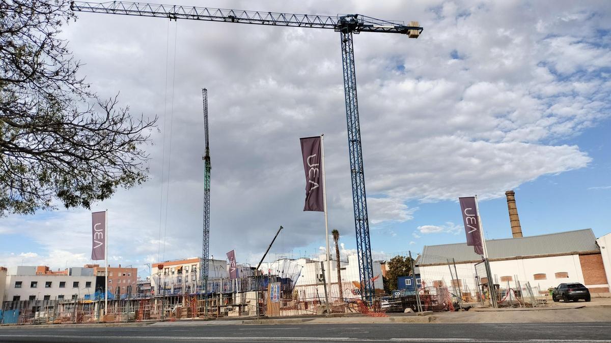 Grúas en las obras de ABU de Carretera de Carmona