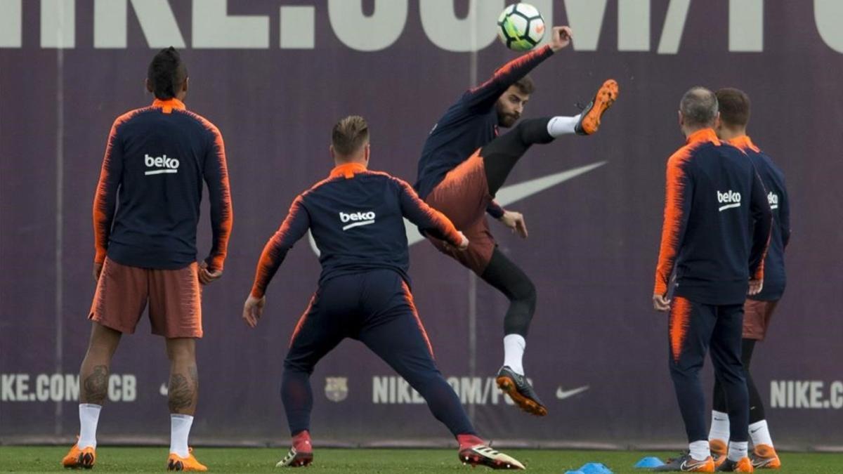 Gerard Piqué, en el entrenamiento previo al Celta-Barça.