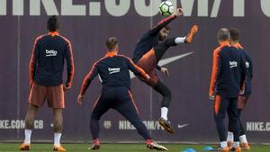 Gerard Piqué, en el entrenamiento previo al Celta-Barça.