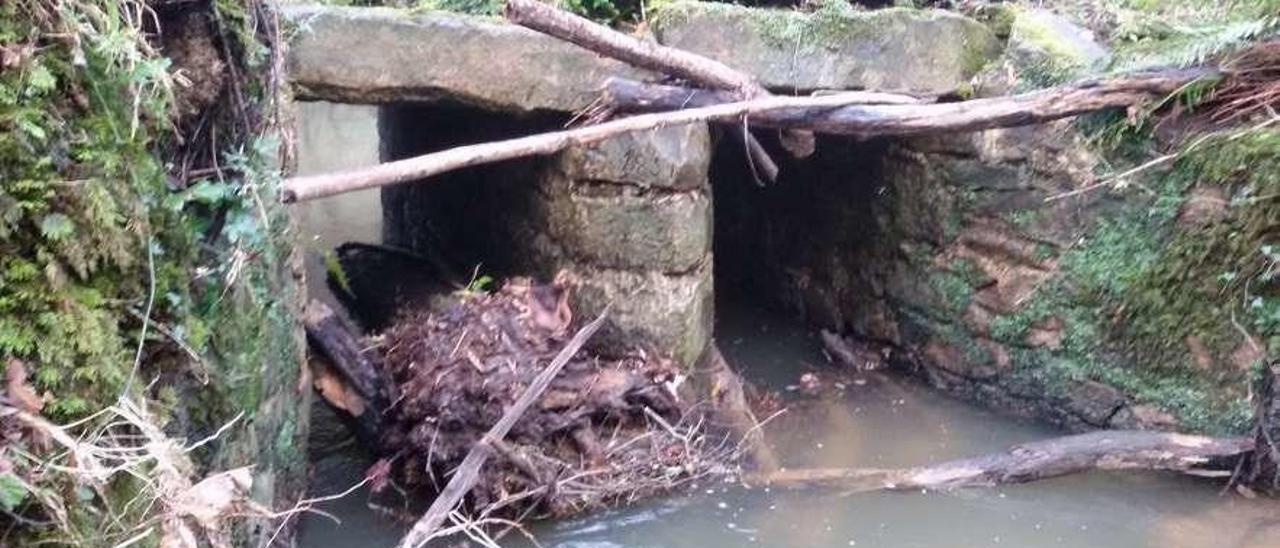 Suciedad acumulada en el cauce del río Pilo, en Quintueles (Villaviciosa).