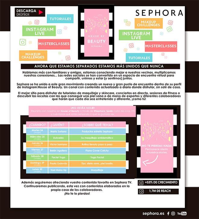 Calendario de actividades en el canal 'House of Beauty de Sephora'