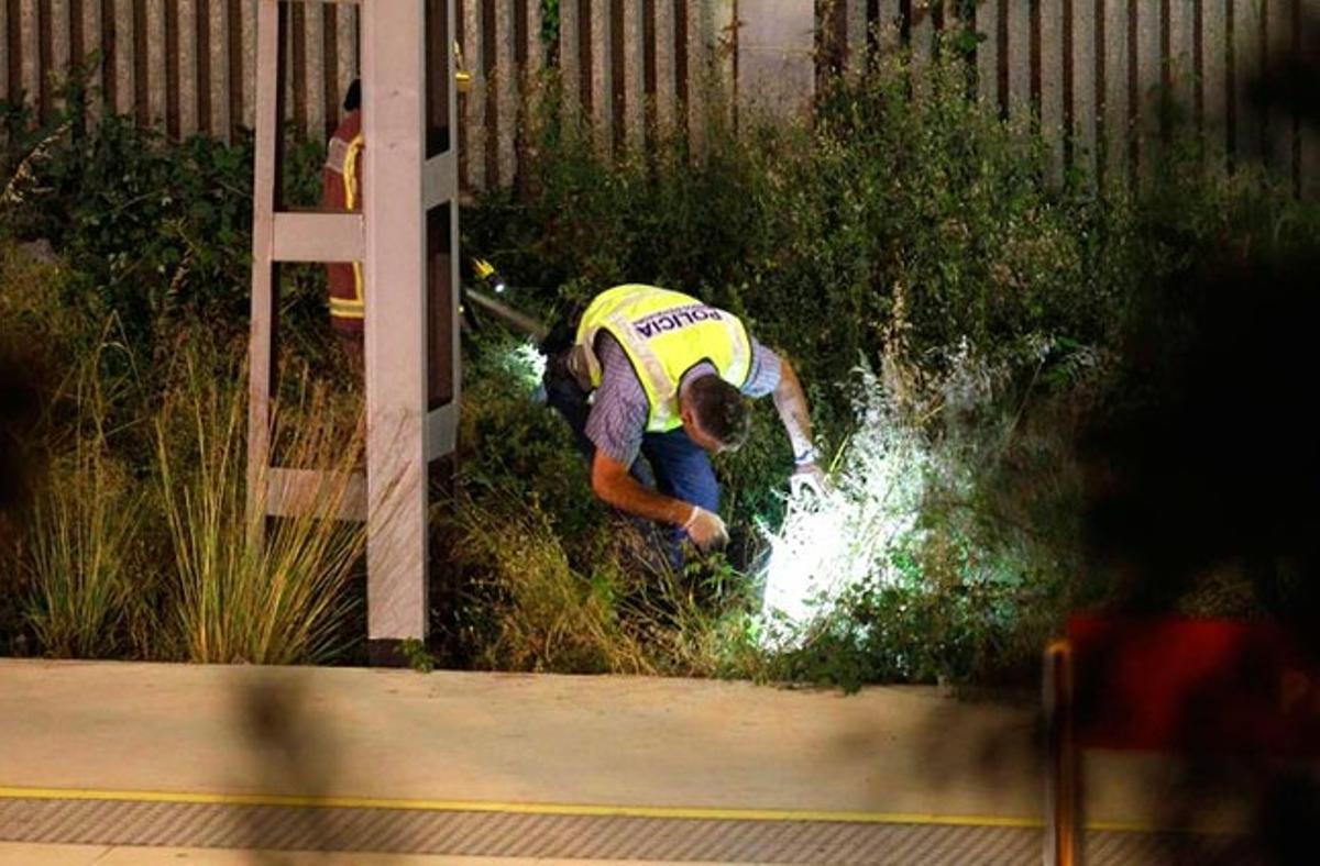 Un policial inspecciona los alrededores de la vía donde se produjo el atropello.