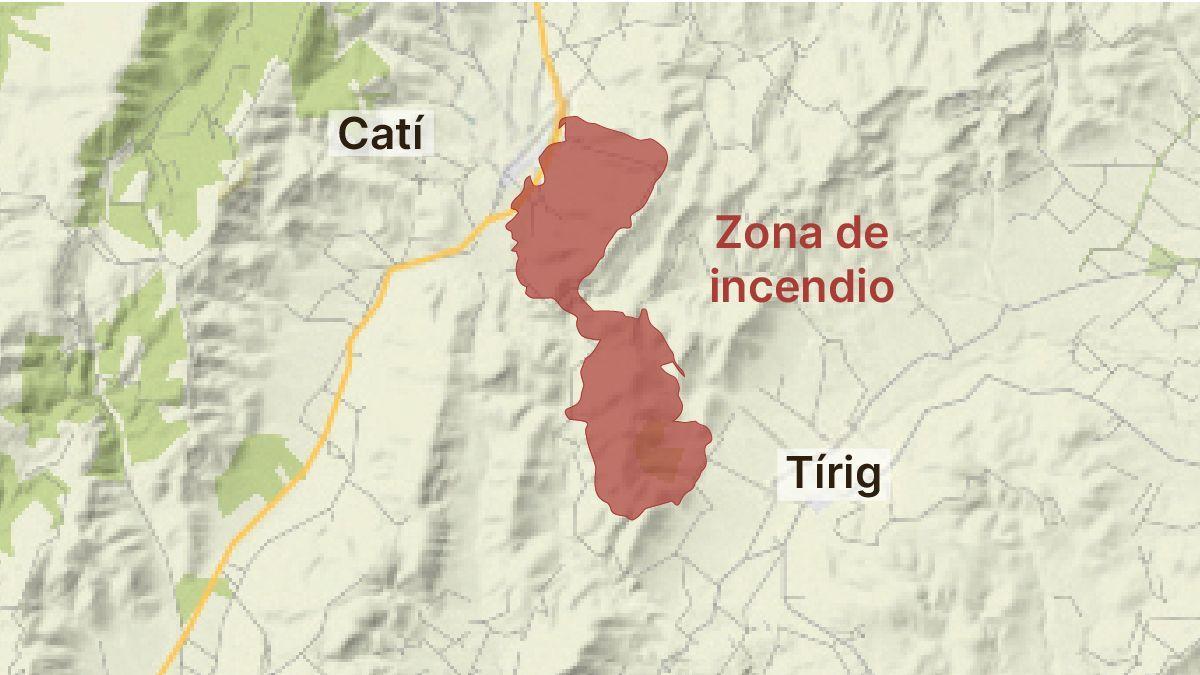 Perímetro aproximado del incendio forestal de Tírig.