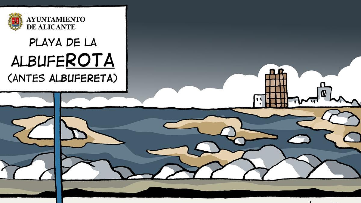 Viñeta de Enrique sobre el deterioro de la playa de la Albufereta