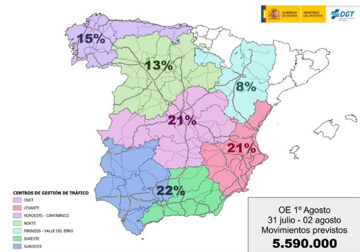 Mapa prevision desplazamientos Operación 1º de Agosto.