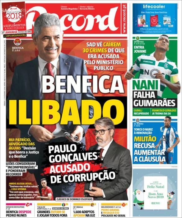 Portada RECORD sábado 22 diciembre 2018