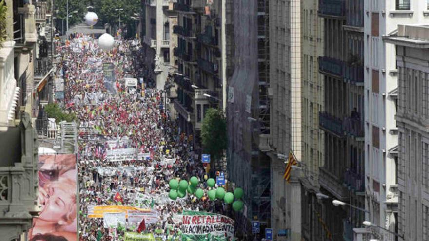 Imatge de la manifestació d&#039;ahir al centre de Barcelona.