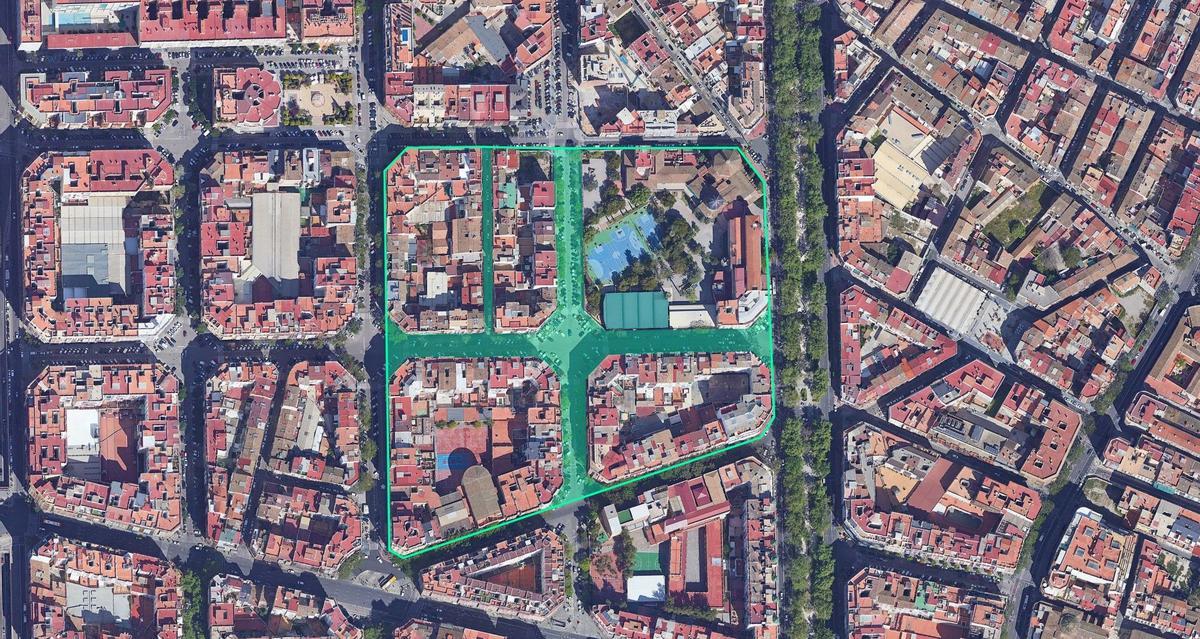 Las nuevas plazas para residentes se concentran en el entorno de la supermanzana de la Petxina (marcada en verde)
