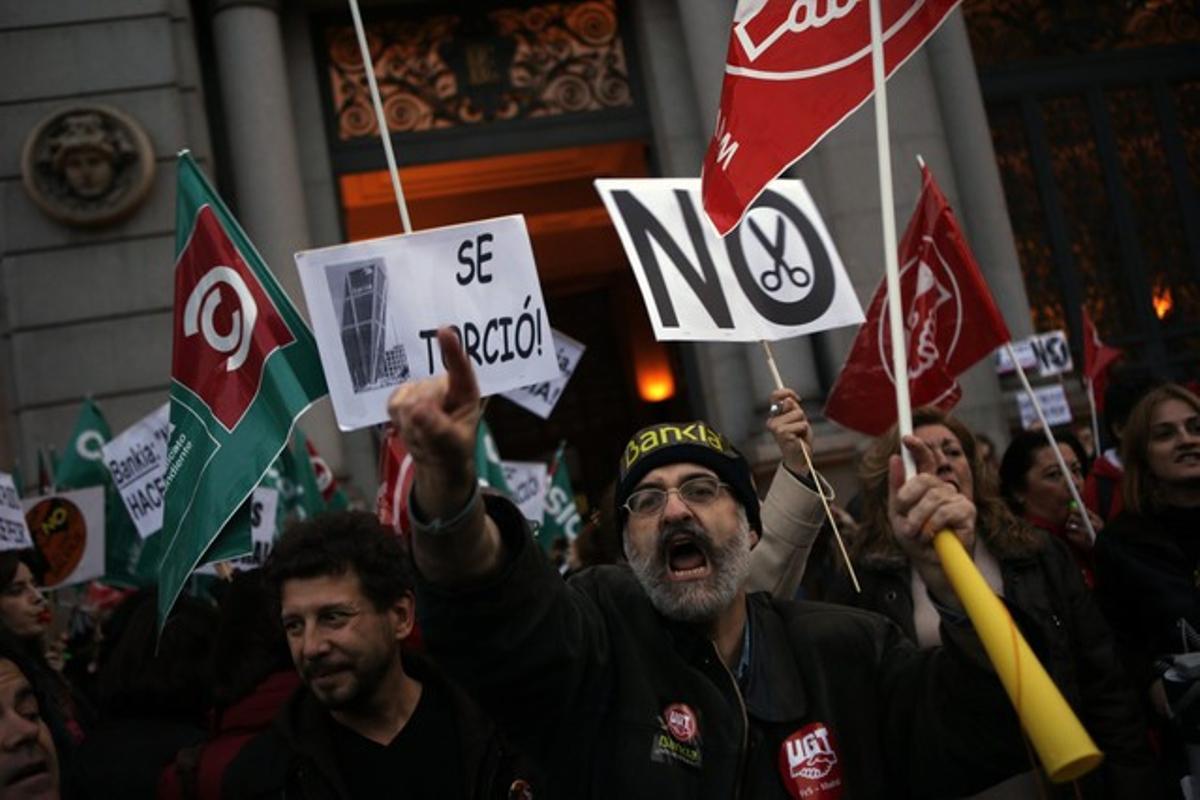 Protesta contra els acomiadaments de Bankia, el 30 de gener a Madrid.