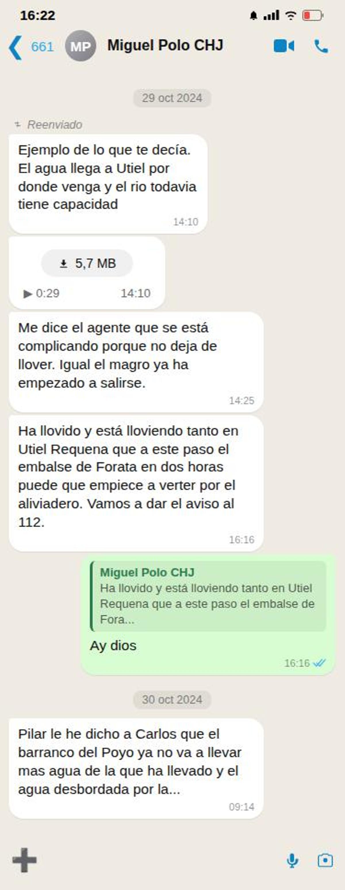 Reconstrucción de los mensajes entre Miguel Polo y Pilar Bernabé en la dana