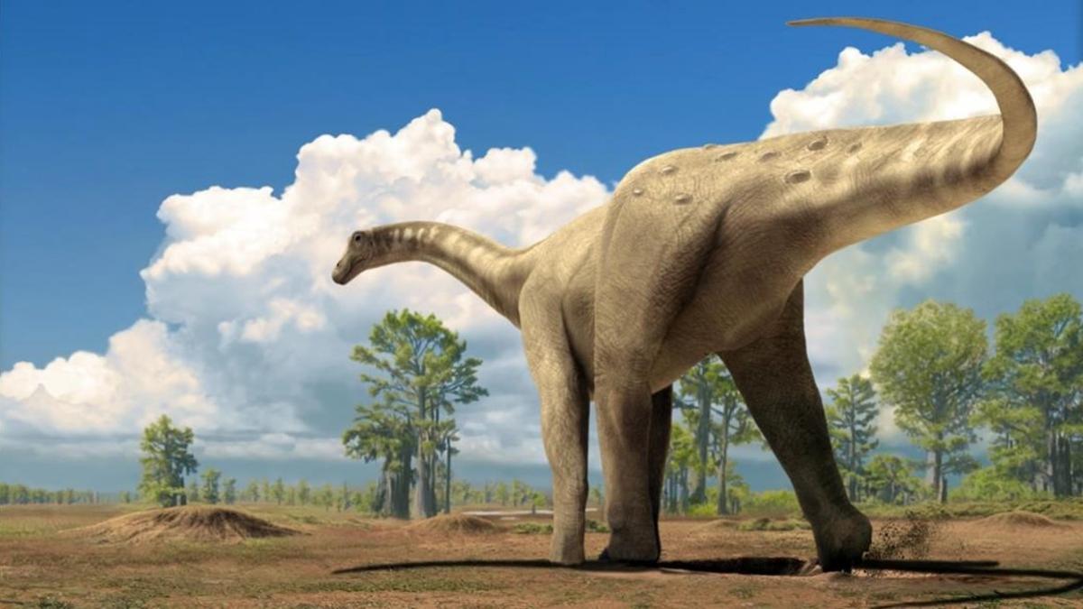 Reconstrucción de un dinosaurio en el Prepirineo catalán, hace unos 70 millones de años.