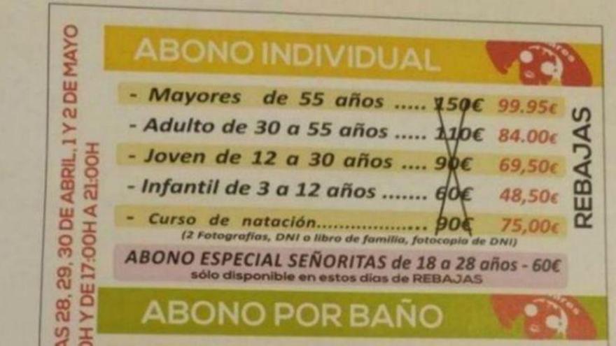 Abonos especiales para señoritas de 18 a 28 años: así es la publicidad sexista de una piscina de Jaén
