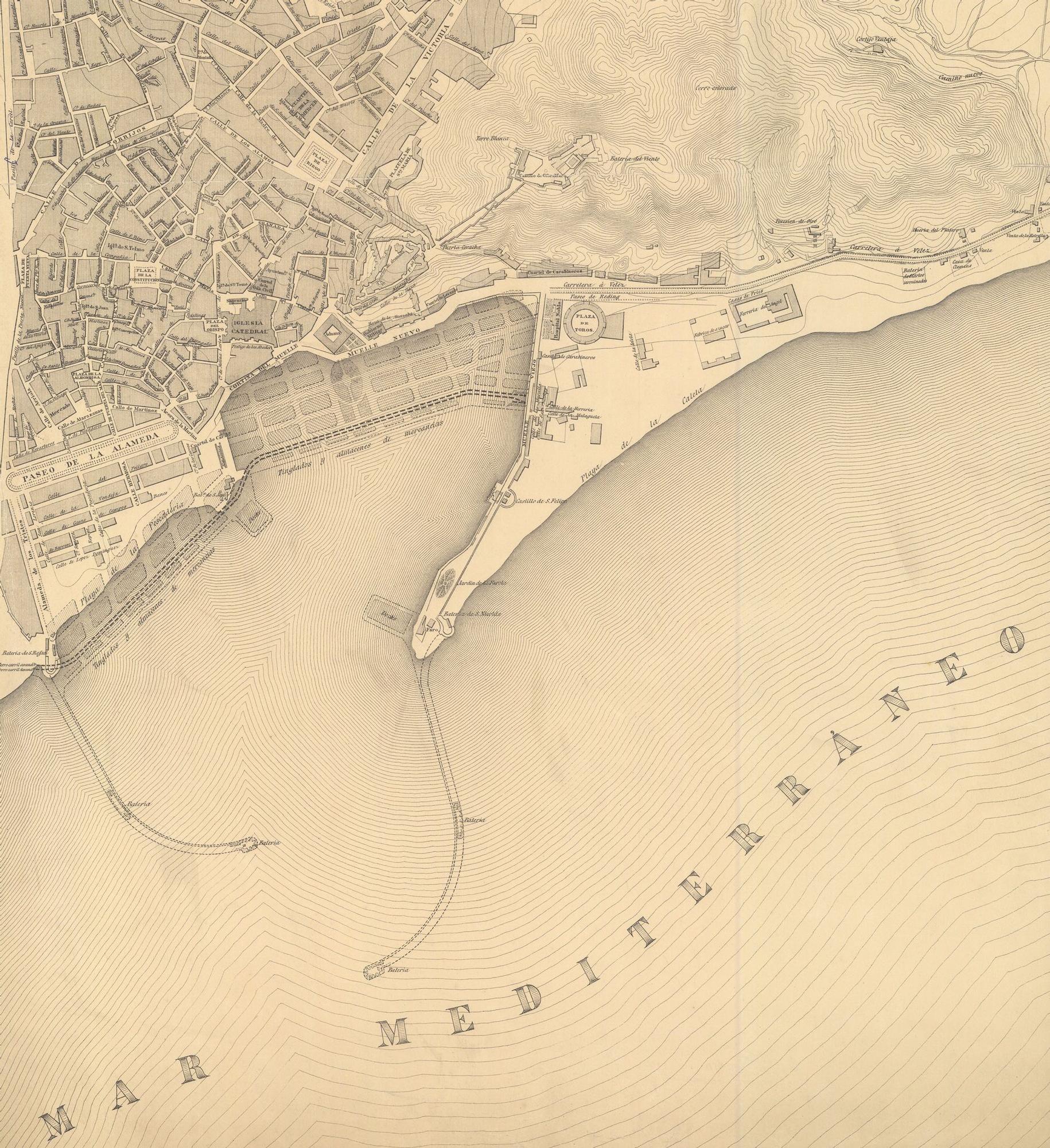 Mapa del Puerto de Málaga en 1883