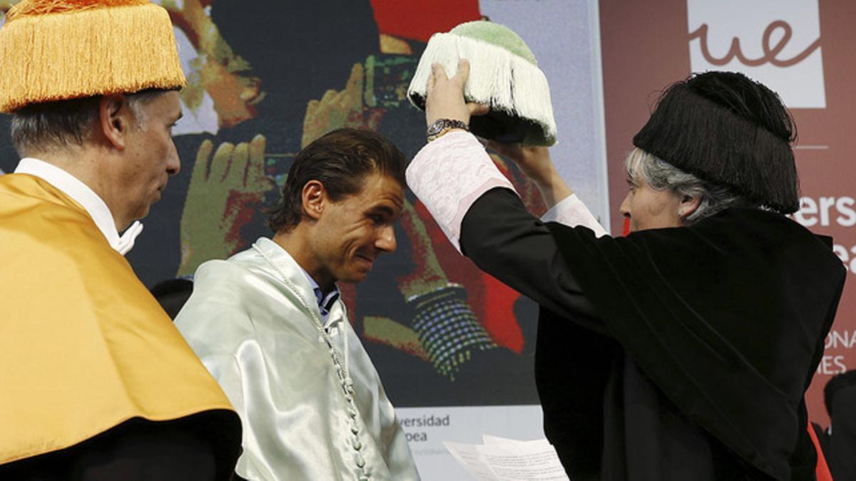 Rafael Nadal, durante su investidura como 'doctor honoris causa' por la Universidad Europea, en Villaviciosa de Odón