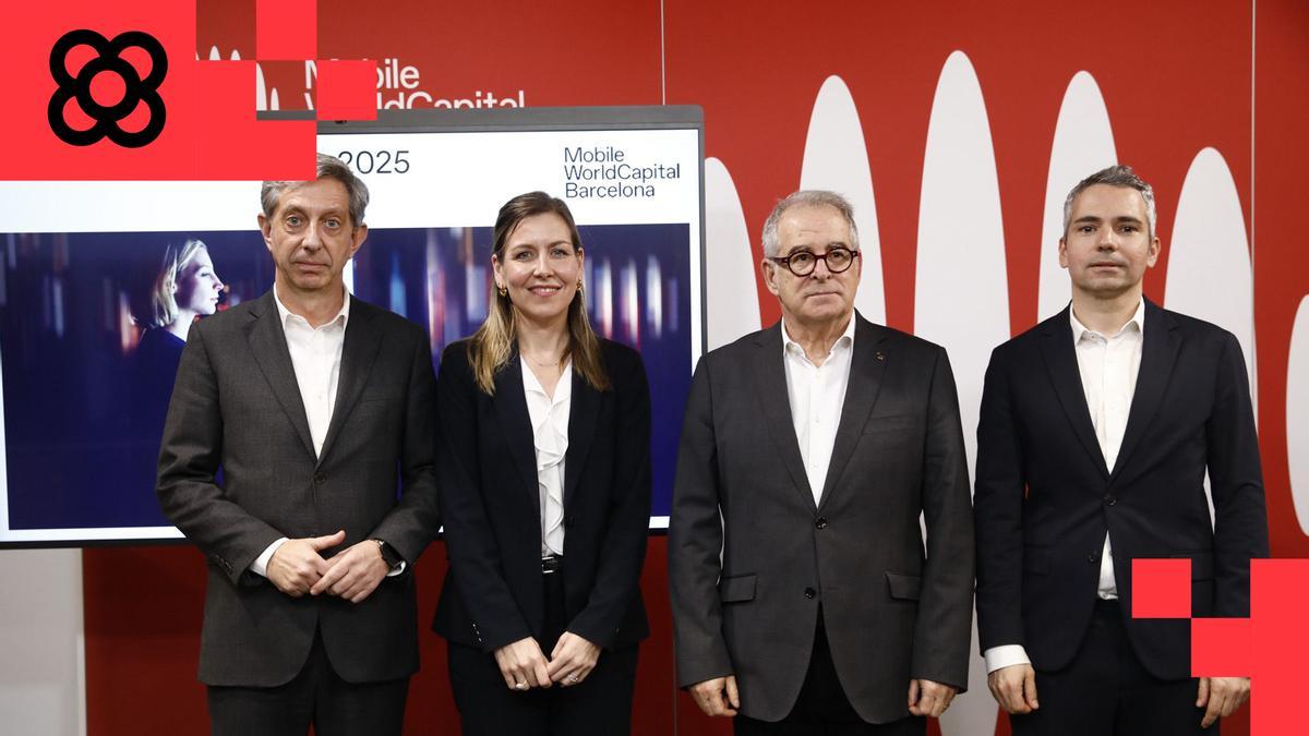 Francesc Fajula (MWCapital), Maria Galindo (Generalitat), Jordi Valls (Ajuntament) y Jordi Arrufí (MWCapital), en la presentación del informe foto: Mobile World Capital
