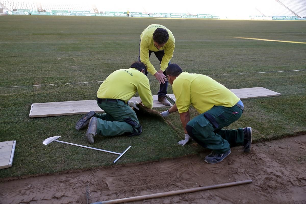 Finalizan los trabajos de colocación del nuevo cesped en El Arcángel