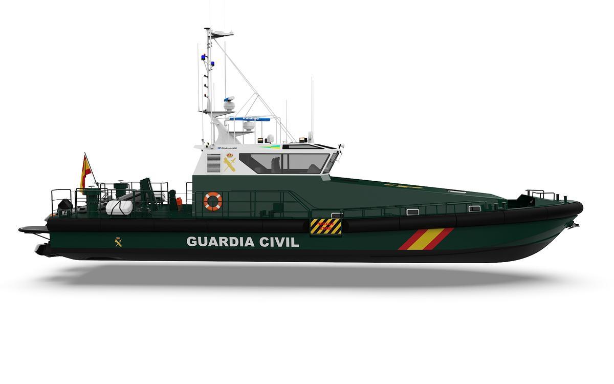 Vista lateral de la patrullera de Rodman para la Guardia Civil