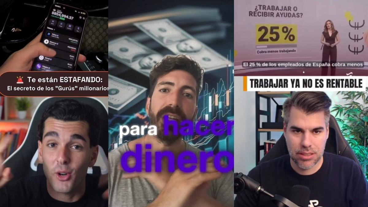 Imágenes de vídeos de tres influencers de finanzas.