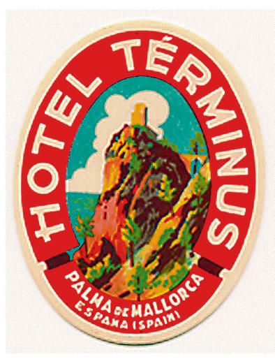 Terminus, Palma, 50er-Jahre: Der Torre ses Animes verfällt zusehends – aber auf diesem Aufkleber steht er für die Ewigkeit auf seiner Felsnase, gracias!