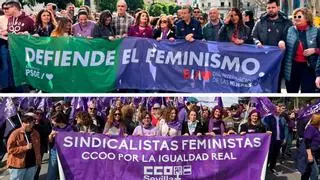 Dos mareas feministas atraviesan Sevilla sin cruzarse por el 8M: "Ojalá podamos recuperar la unidad"