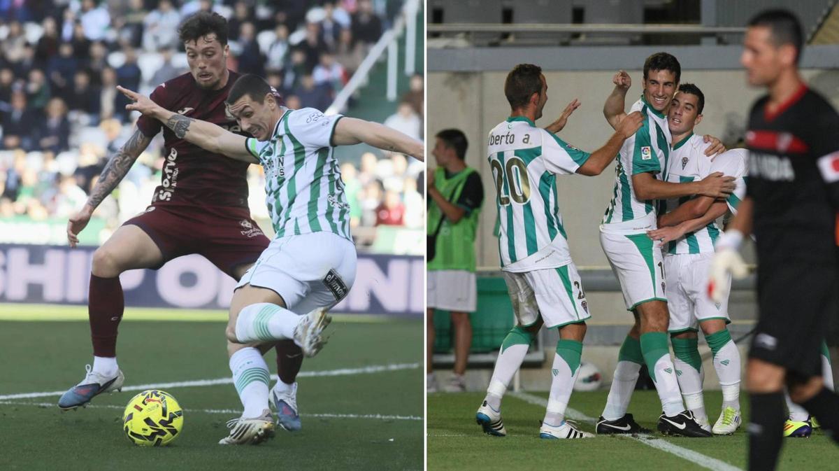 A la izquierda: Adrián Fuentes, ante el Leganés. A la derecha: Borja García celebra un gol en la 11-12.