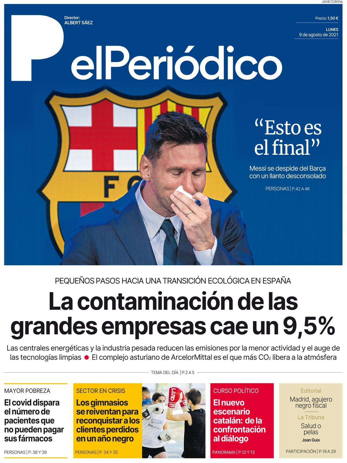 La portada d’EL PERIÓDICO del 9 d’agost del 2021