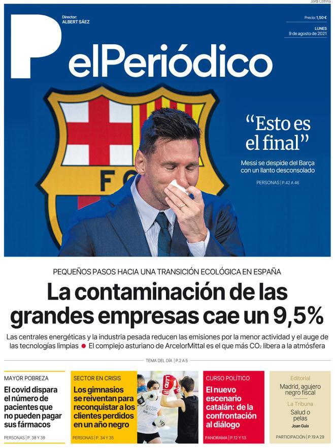 La portada d’EL PERIÓDICO del 9 d’agost del 2021