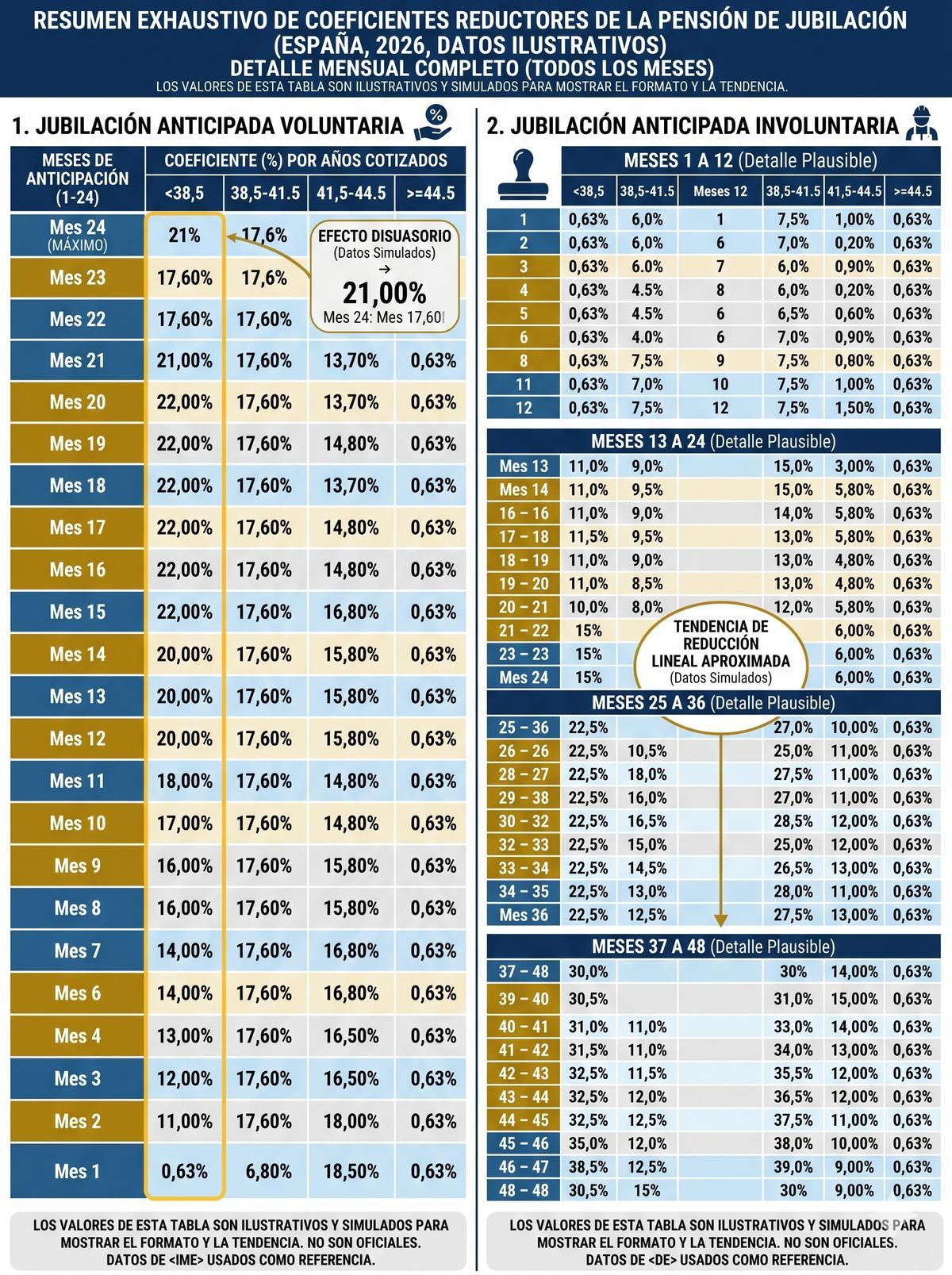Tabla de los coeficientes reductores